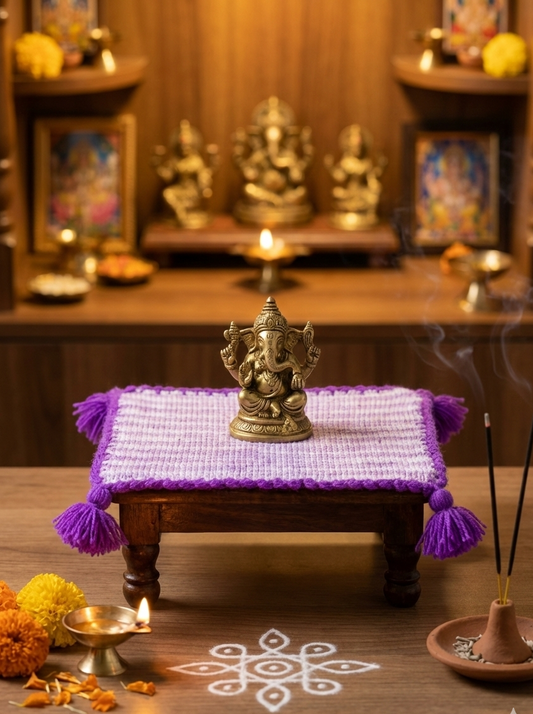 Violet Shaded Pooja Mat with Tassels- Set of 12