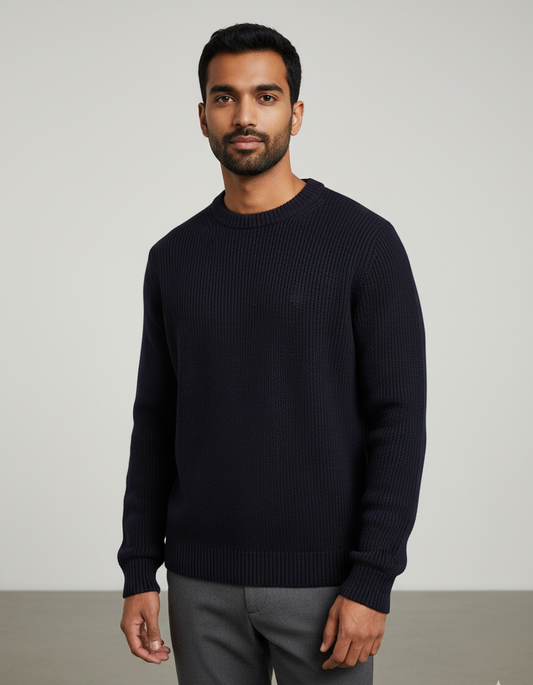 Men’s Navy Blue Ribbed Knit Sweater
