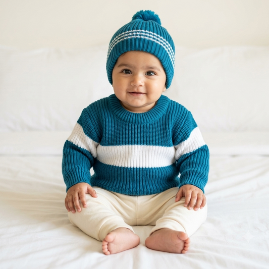 Tiny Explorer Blue Knit Sweater Set
