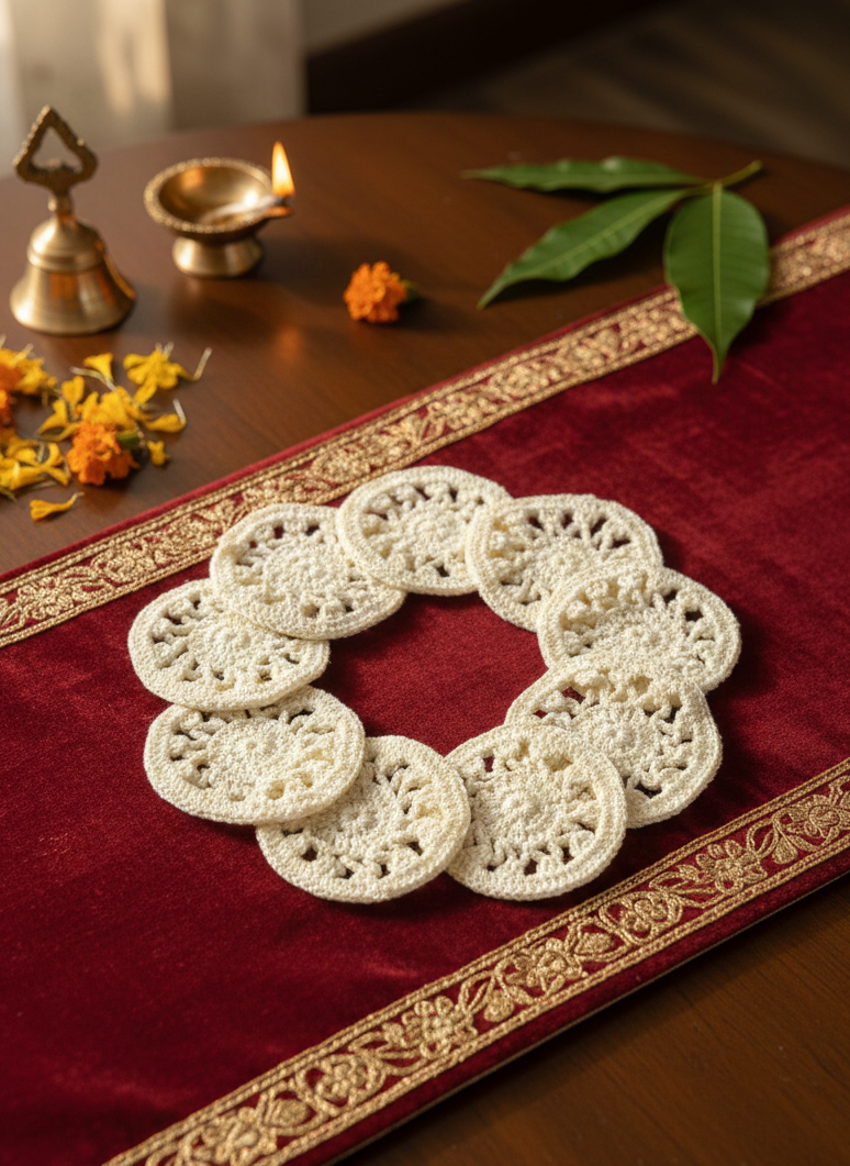 Set of 9- Handmade Cream Crochet Asan Mat