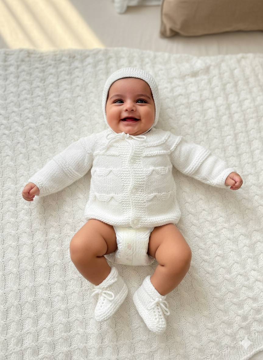 Baby Snow White Hand-Knitted Wool Sweater Set