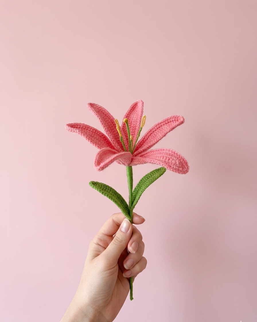 Pink Lily Flower - Handmade Crochet