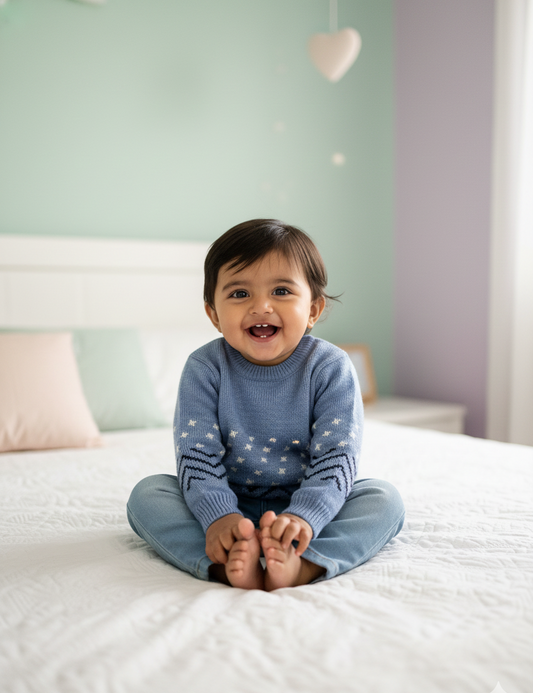 Baby Sky Blue Snowy Knit Sweater
