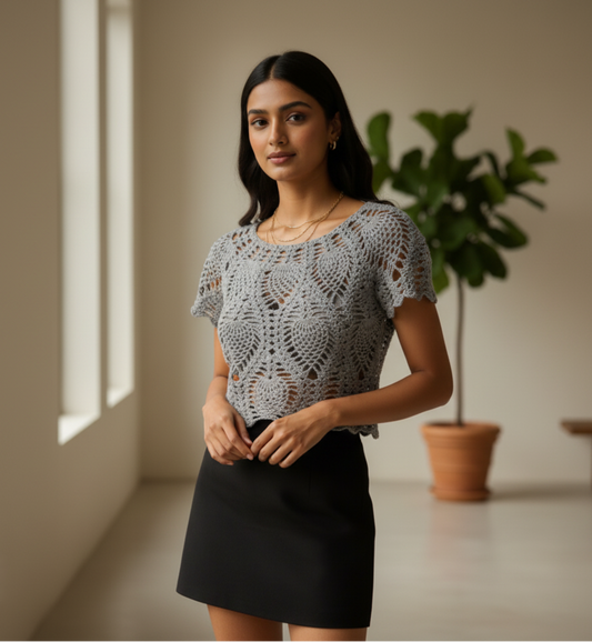 Silver Crochet Crop Top