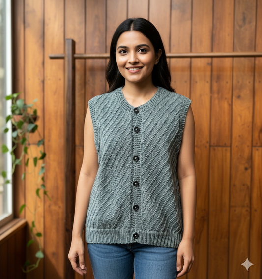Handknit Grey Woollen Vest