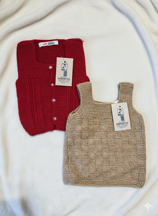 Golden and Red- Handcrafted Woollen Baby Sleeveless Vest