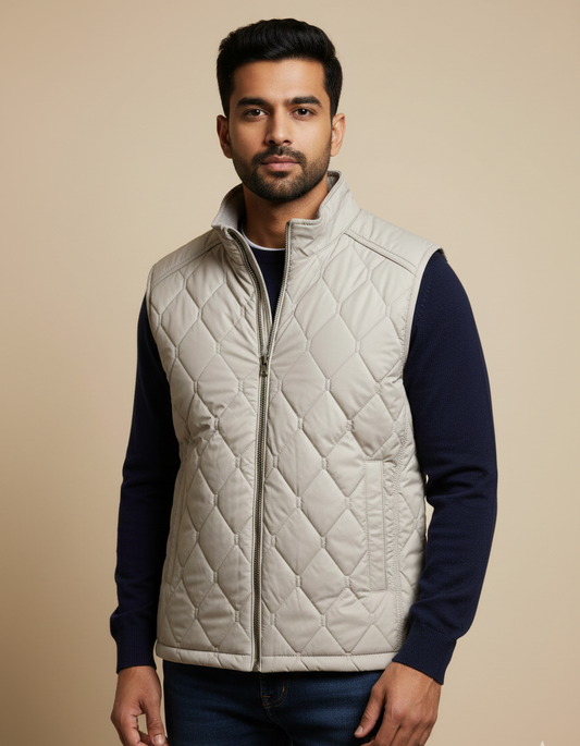 Men’s Light Beige Quilted Sleeveless Jacket