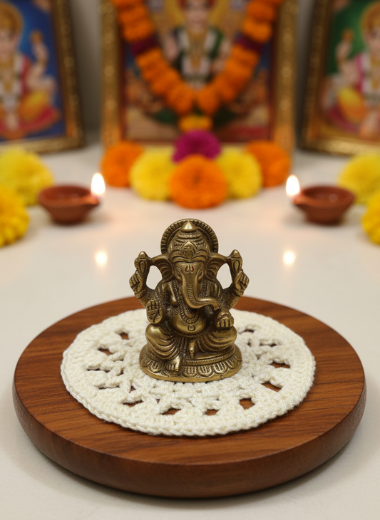 Set of 9- Handmade Cream Crochet Asan Mat