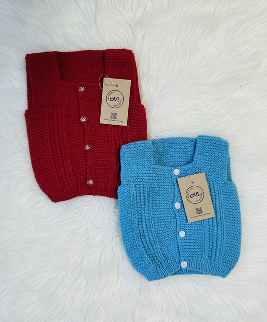 Red and Blue- Handcrafted Woollen Baby Sleeveless Vest