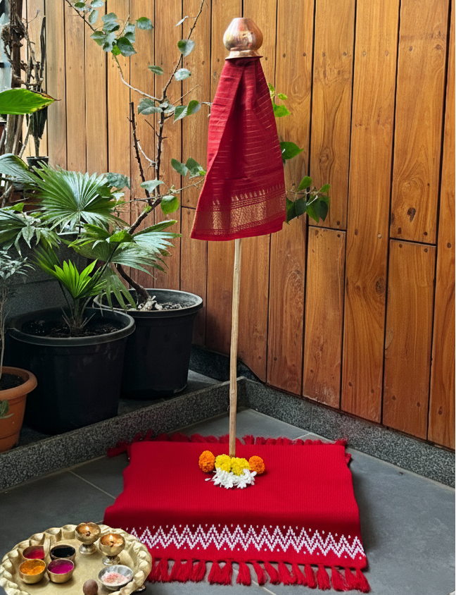 Traditional Red Pooja Asan Mat with Border