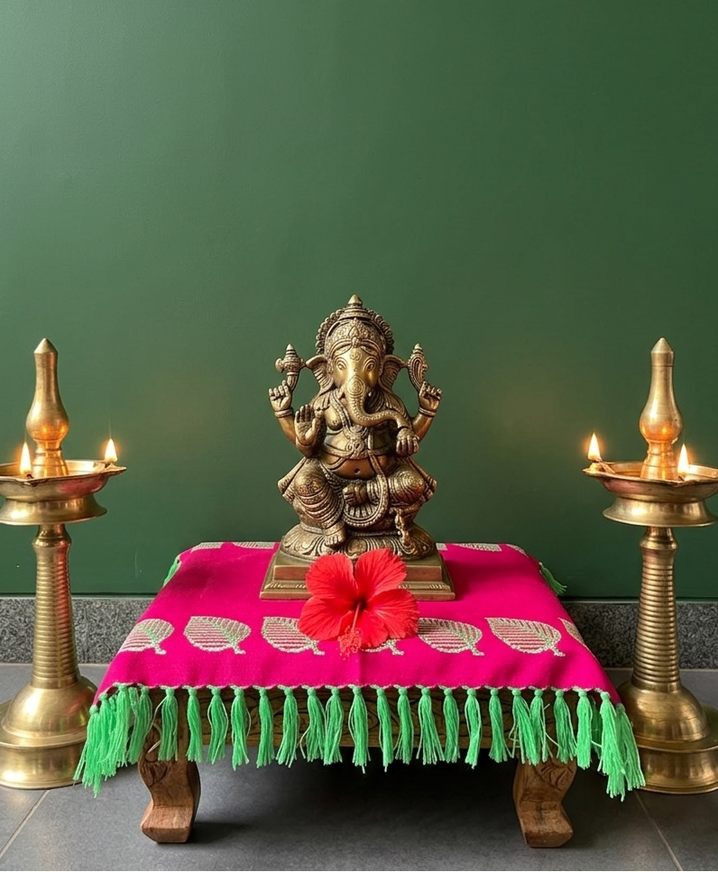 Pink and green Traditional Pooja Asan