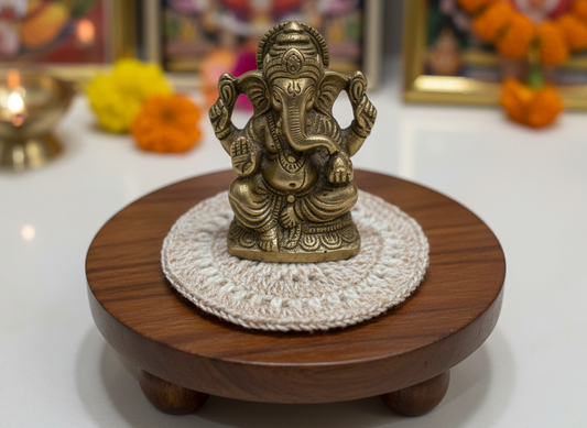 Set of 9- Handmade Beige Crochet Ganesha Asan Mat