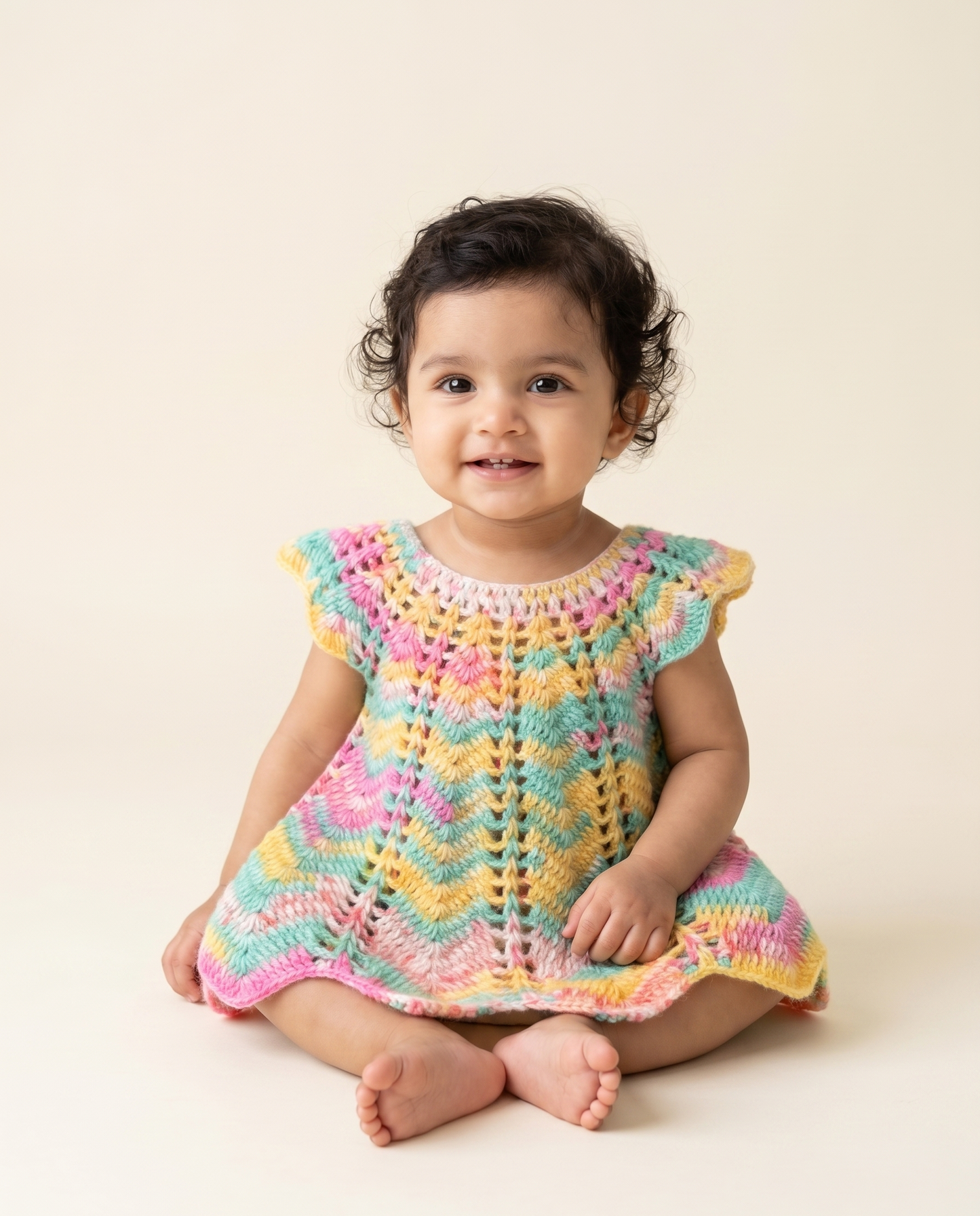 Pastel Rainbow Crochet Baby Girl Dress