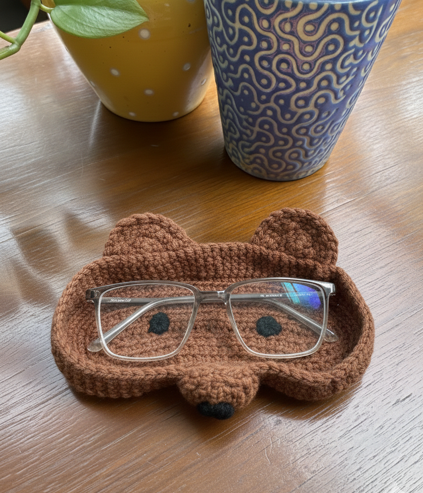 Bear Handmade Crochet Glasses Holder Tray