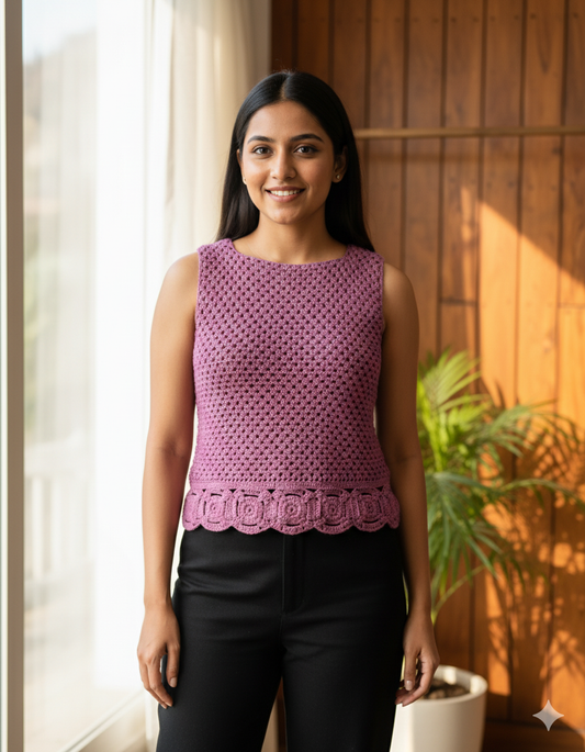Handmade Rosy Whimsy Knit Top