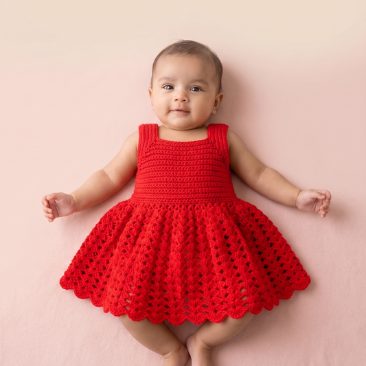 Ruby Twirl Handmade Crochet Baby Dress