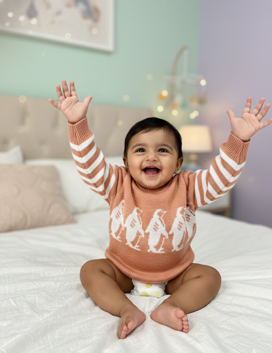 Baby Penguin Peach Knit Winter Sweater