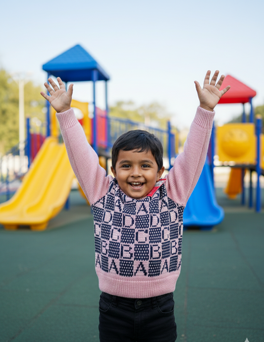 Boys Pink Alphabet Pattern Knit Sweater