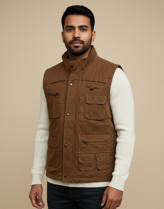 Men’s Brown Winter Sleeveless Jacket