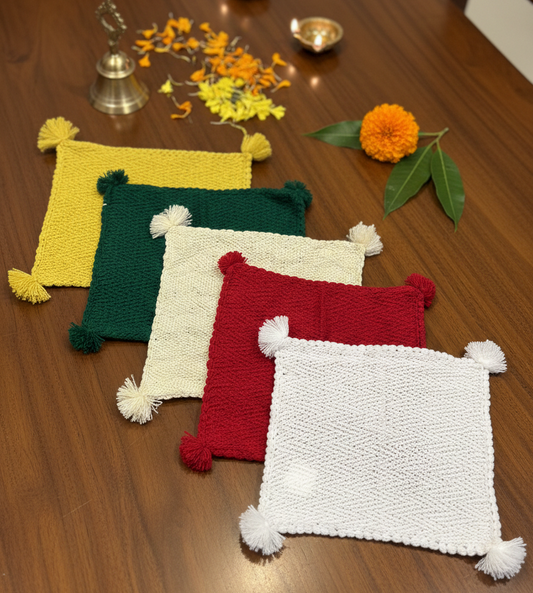 Set of 5- Woollen Pooja Asan with Tassels