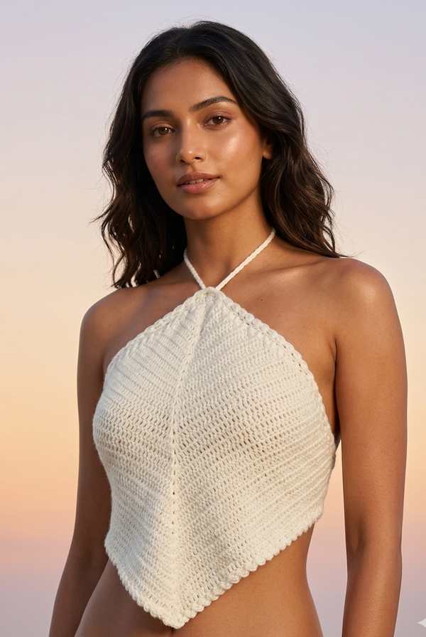 Handmade Cream Crochet Halter Neck Summer Top