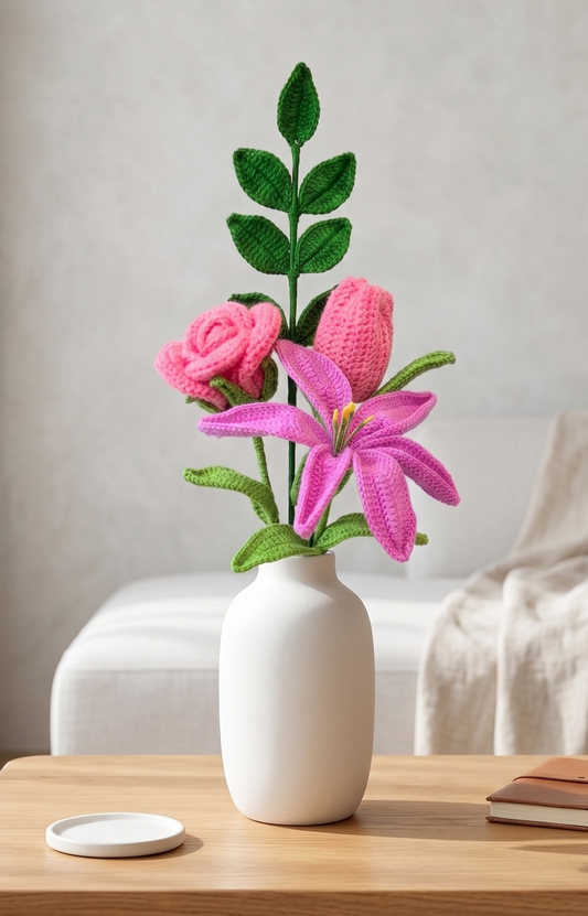 Handcrafted Crochet Flowers- Rose and Lilies