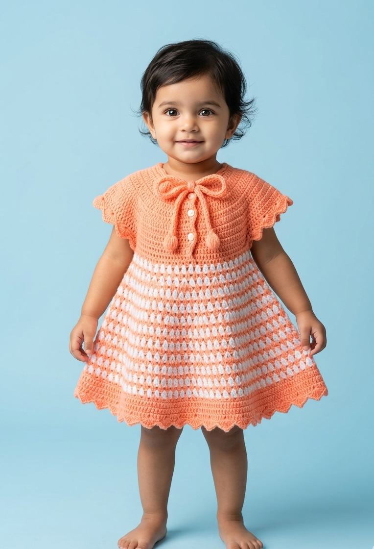 Peach Handmade Crochet Baby Girl Dress