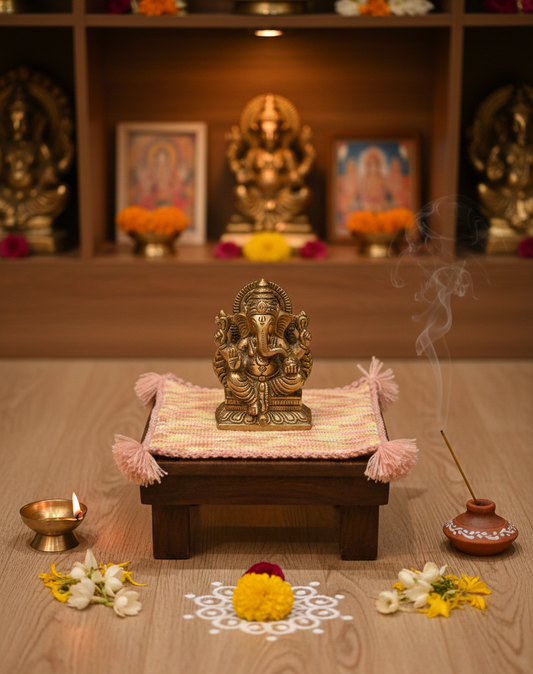 Peach Shaded Pooja Mat with Tassels- Set 12