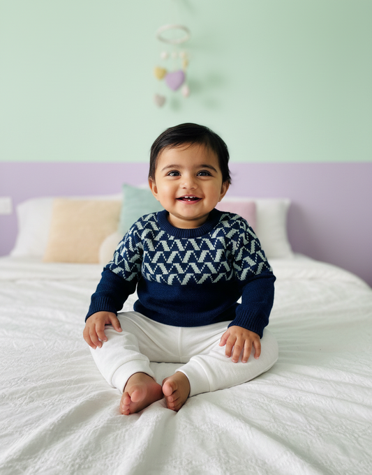 Navy Zig-Zag Pattern Baby Knit Sweater