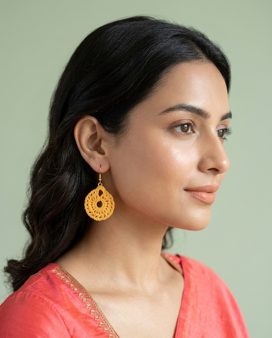 Mustard Yellow Crochet Teardrop Dangle Earrings