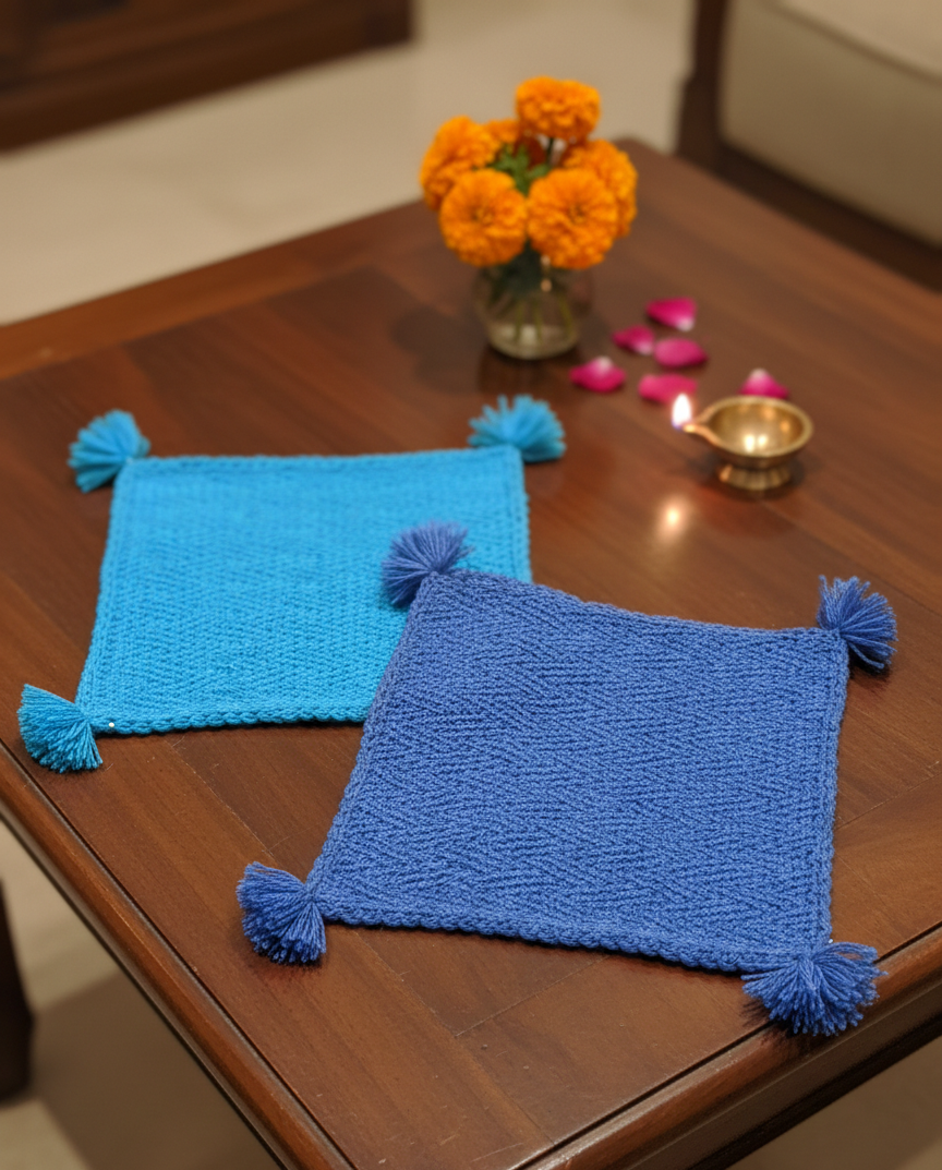 Set of 2- Shades of Blue Table Asans