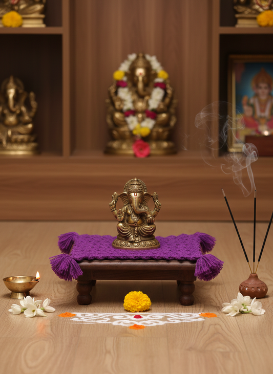 Textured Violet Pooja Mat with Tassels- Set of 12