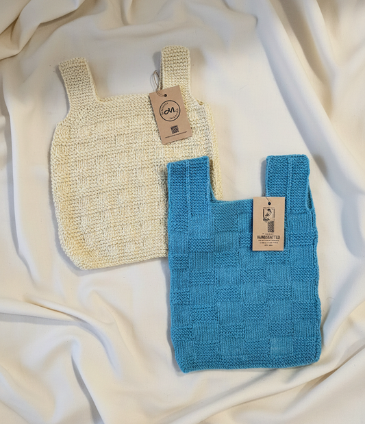 Off- white and Blue- Handcrafted Woollen Baby Sleeveless Vest