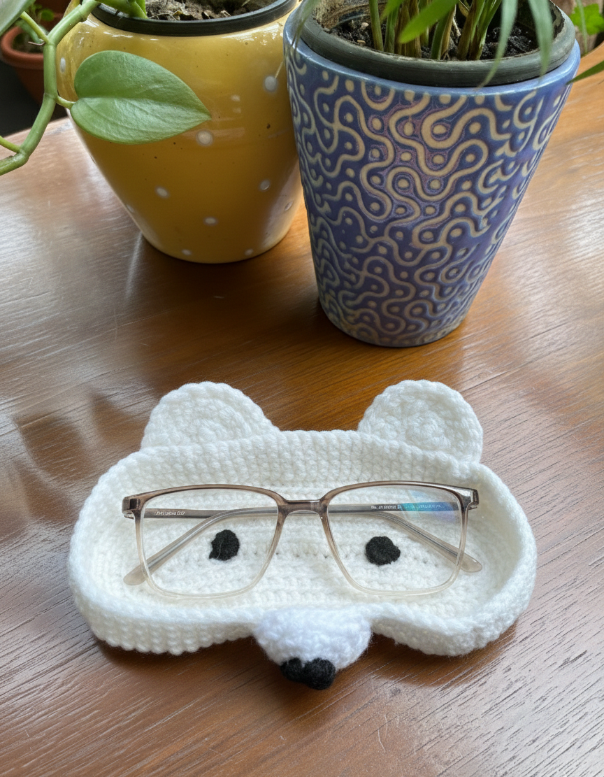 Panda Handmade Crochet Glasses Holder Tray