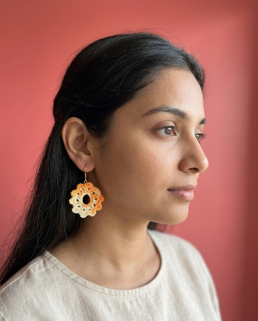 Handmade Dual Tone Daisy Drop Earrings