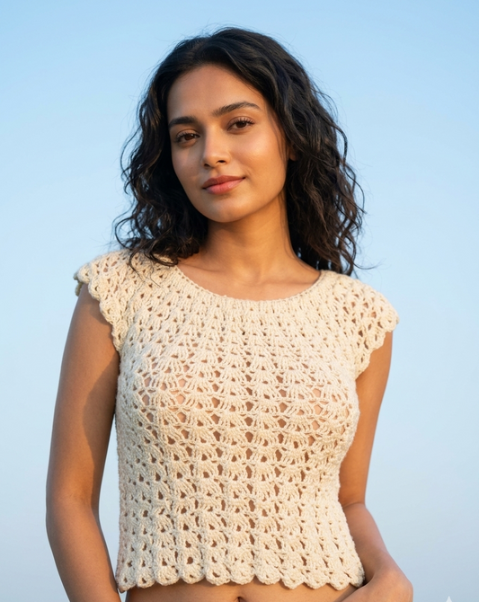 Handmade Cream Crochet Lace Summer Top