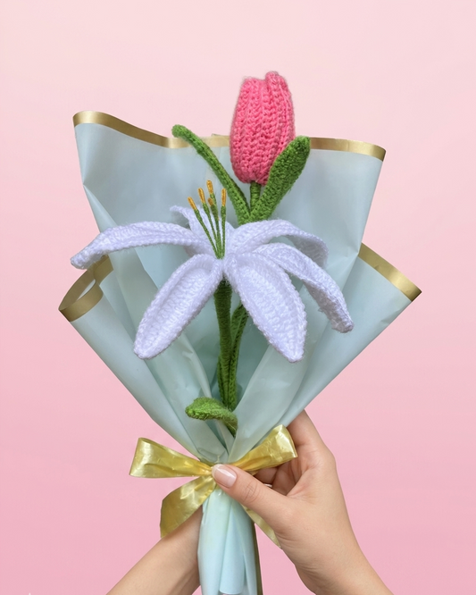 Pink Bud with a White Lily