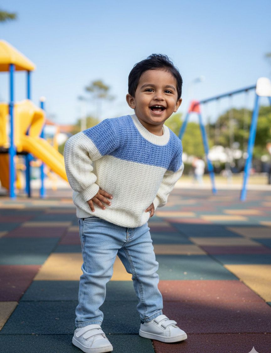 Baby Cozy White Colorblock Sweater
