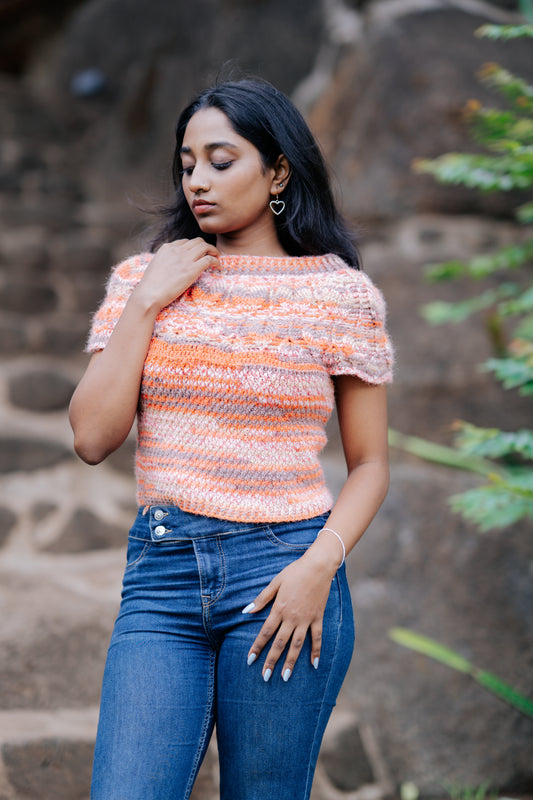 Sunset Hand-Knitted Cap Sleeve Top