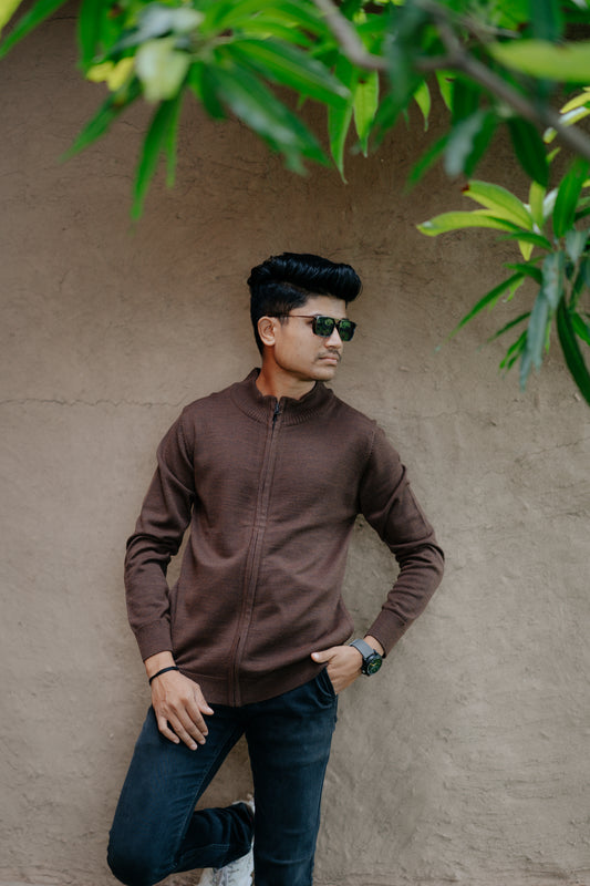 Classic Chocolate Zip-Up Sweater