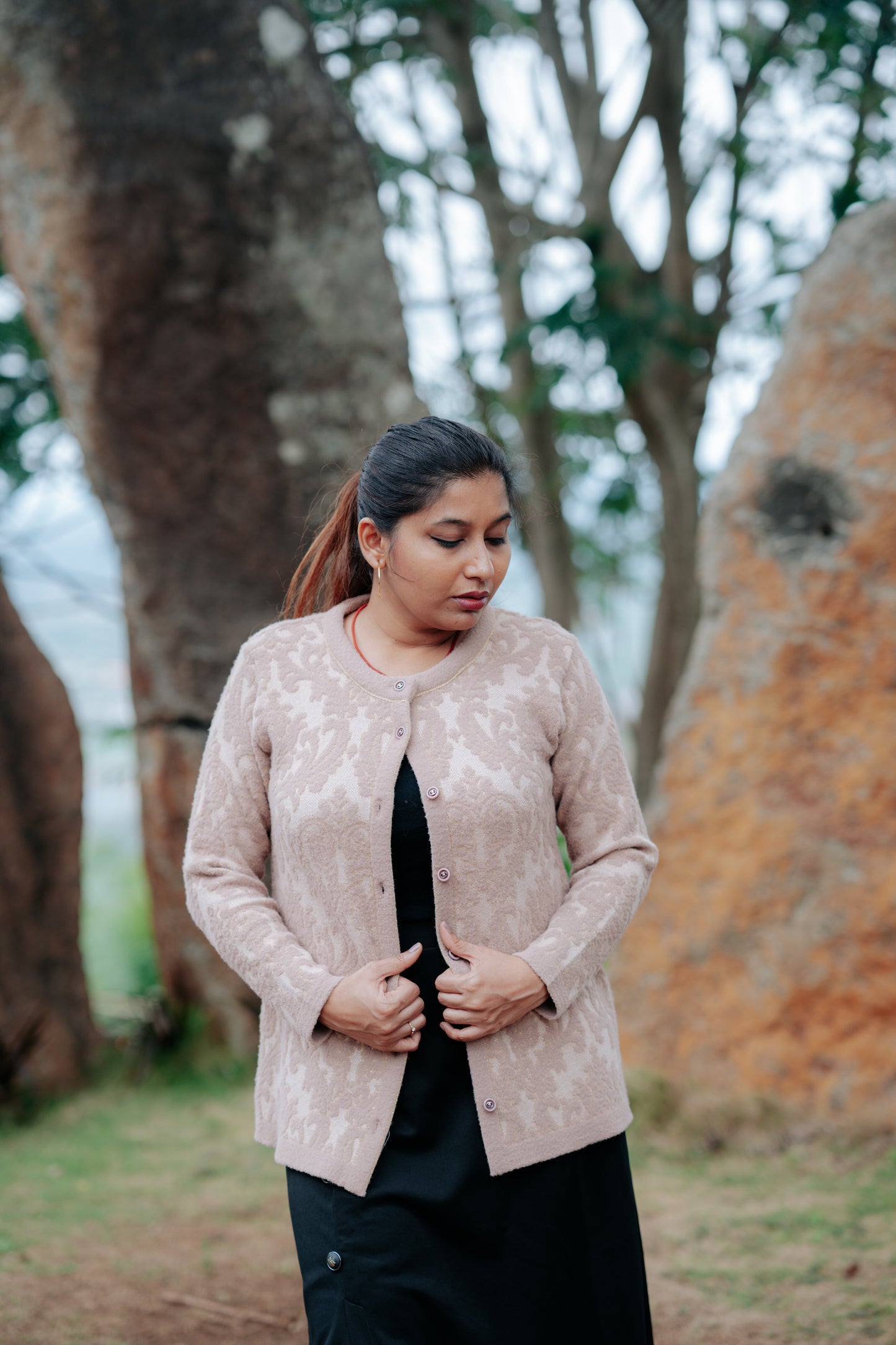 Vintage Blush Jacquard Cardigan