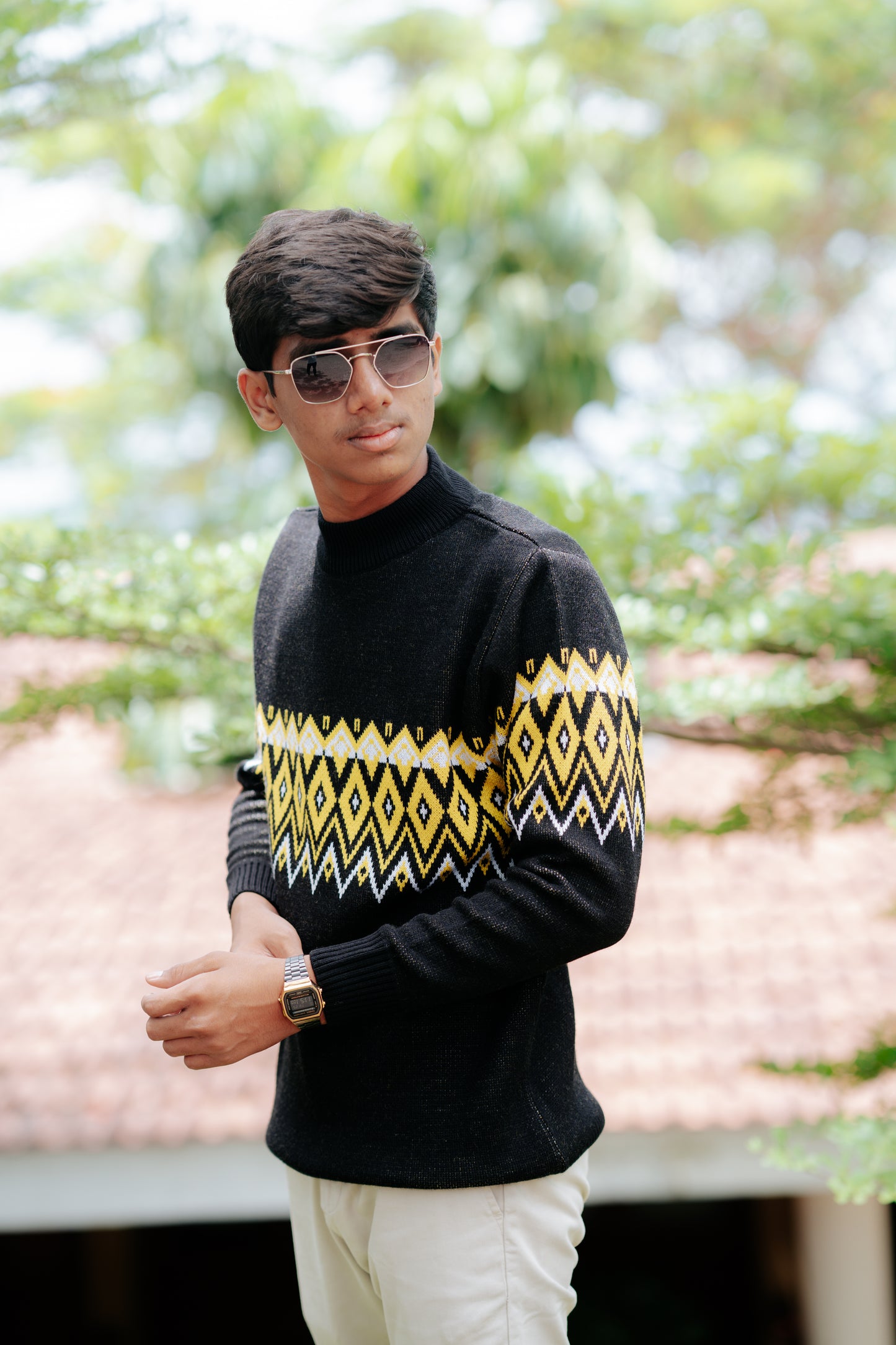 Black & Yellow Geometric Knit Sweater