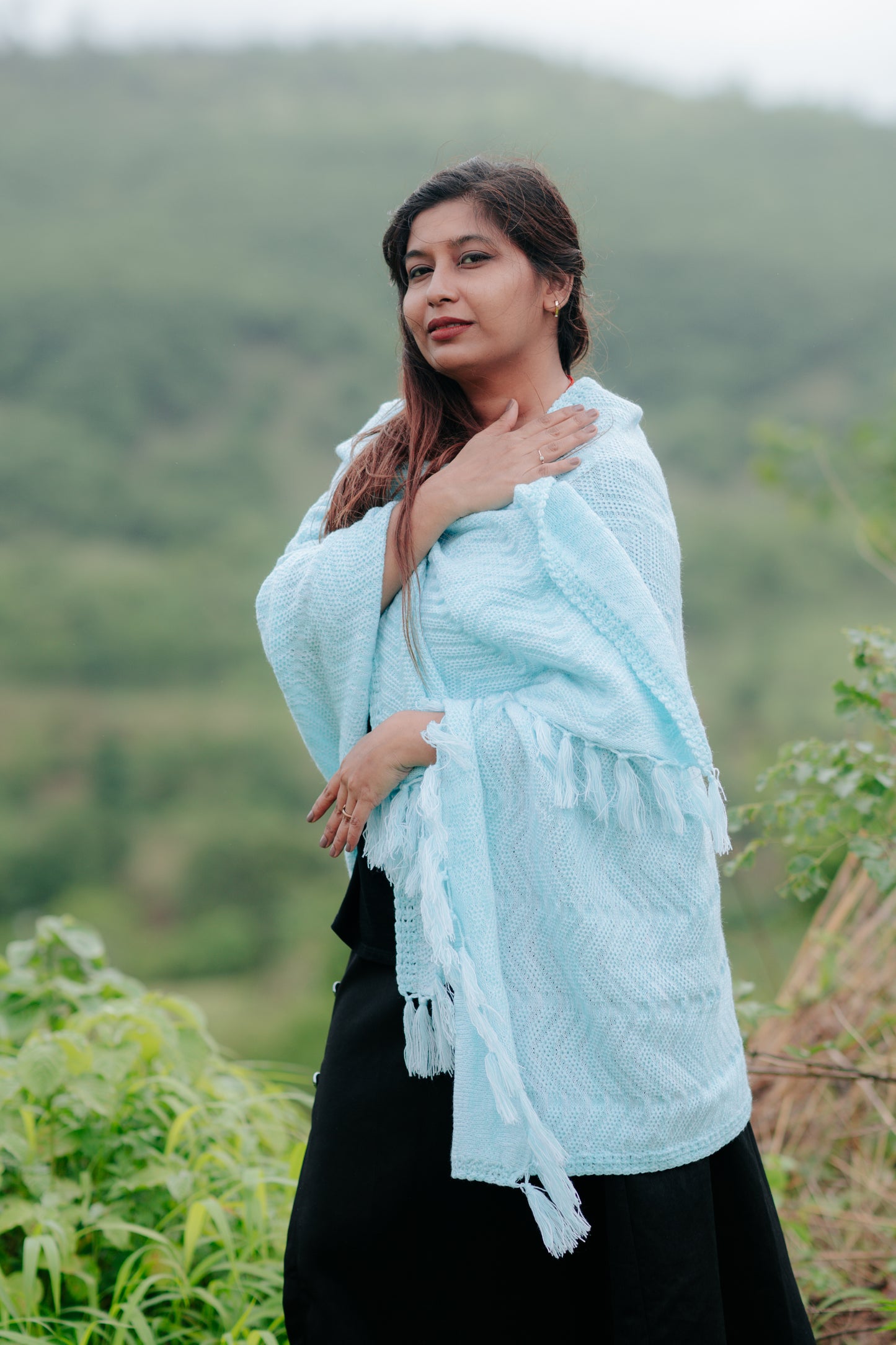 Serene Sky Blue Woven Shawl