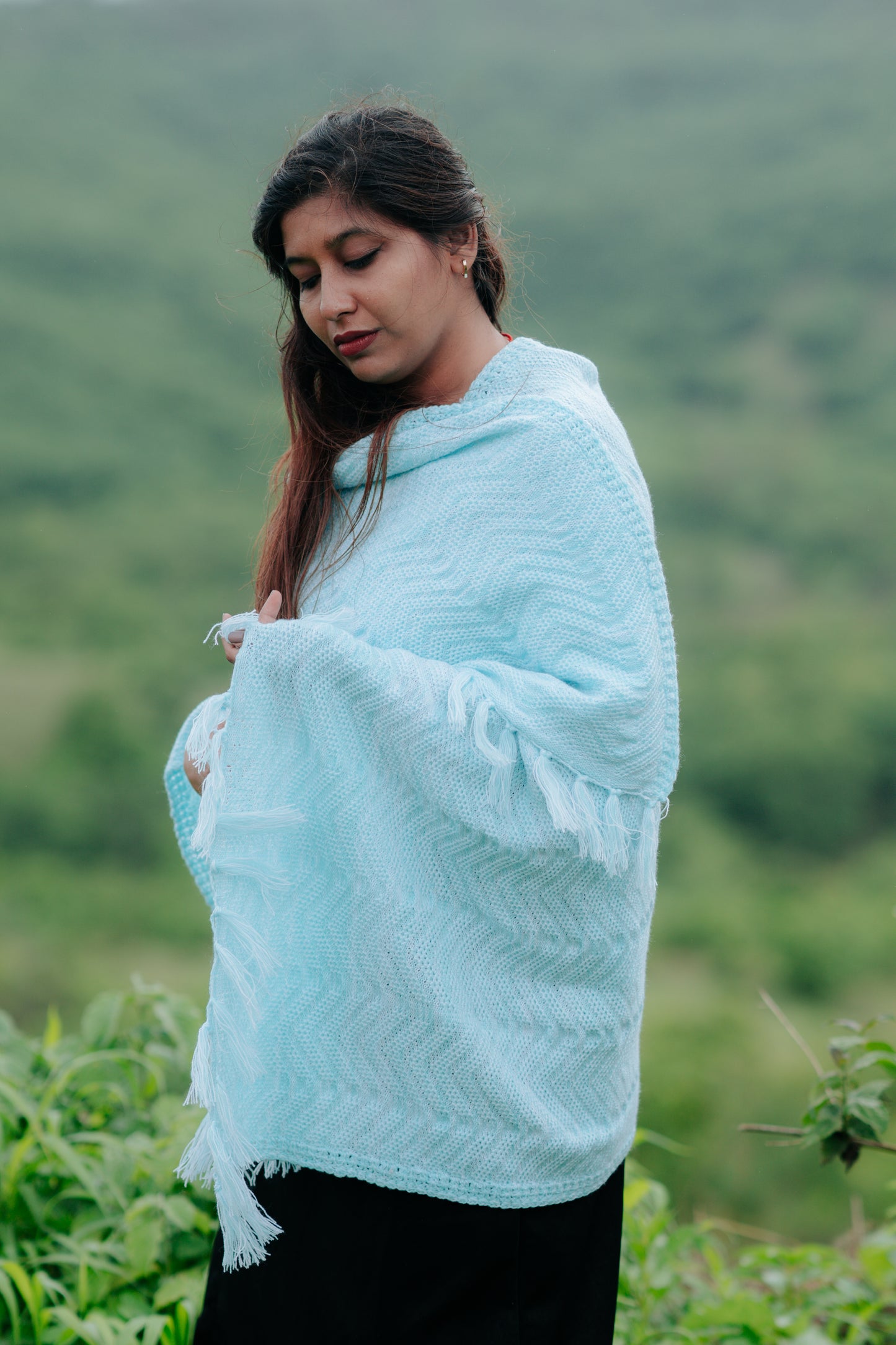 Serene Sky Blue Woven Shawl