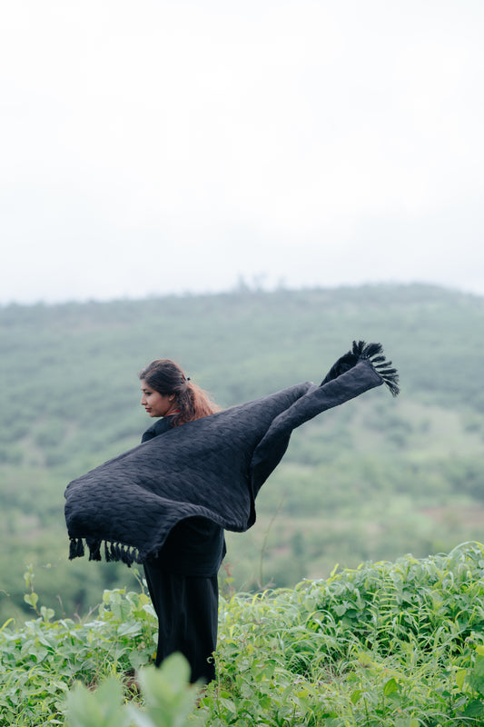 Midnight Comfort Black Knit Shawl