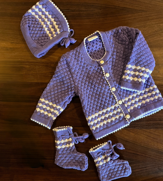 Lavender Bliss 3-Piece Woollen Baby Set