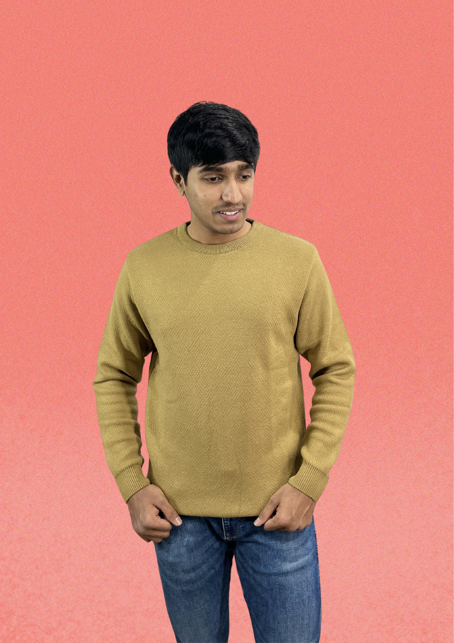 Men's Crew-Neck Sweater - Deep Mustard Yellow