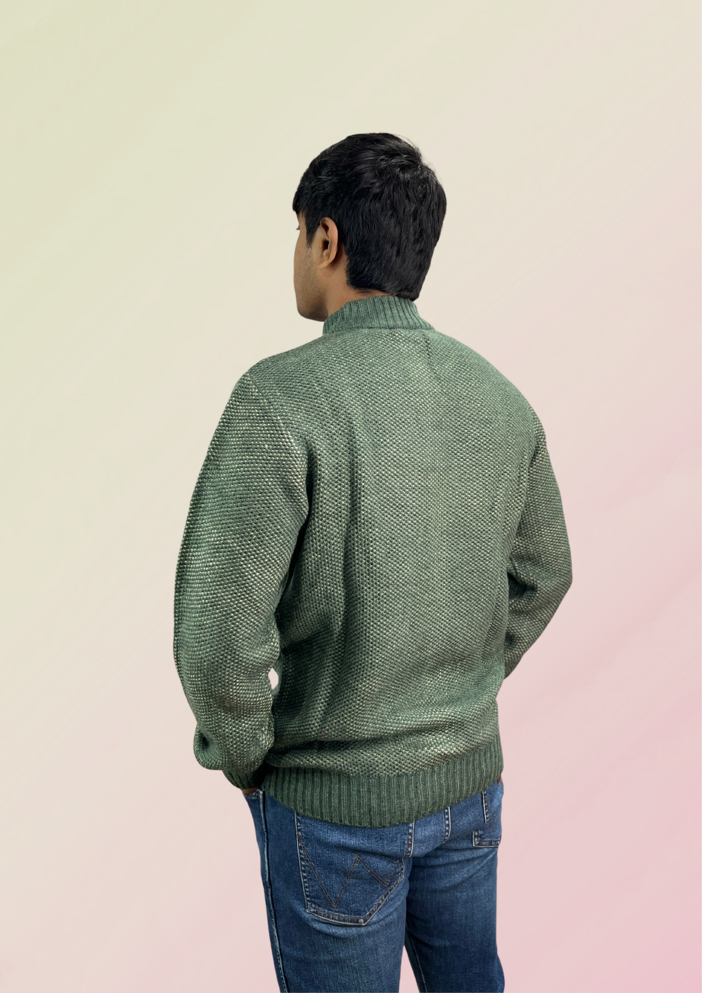 Men's Textured Knit Zip-Up Sweater - Sage Green