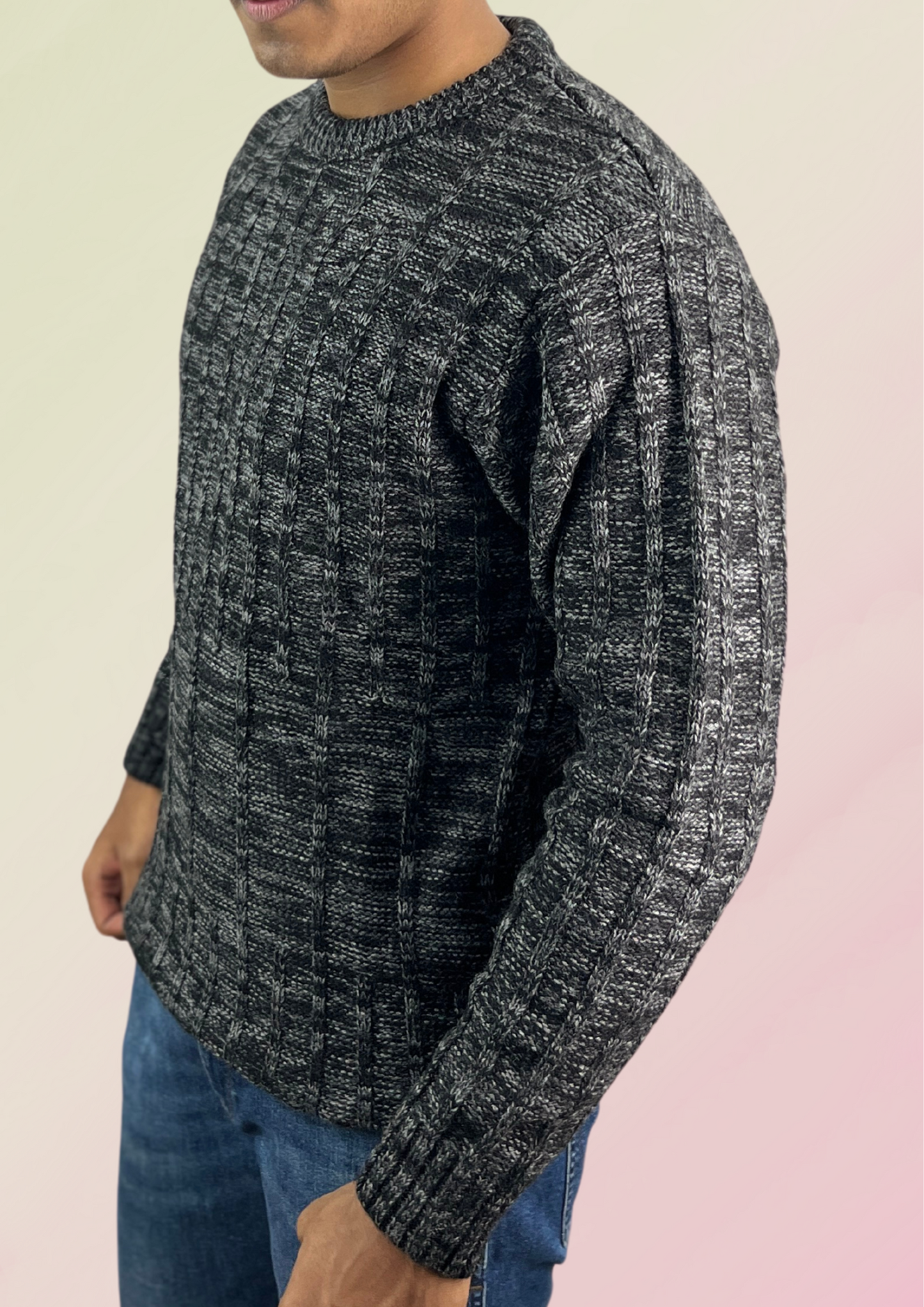 Classic Black & Grey Textured Knit Men's Sweater