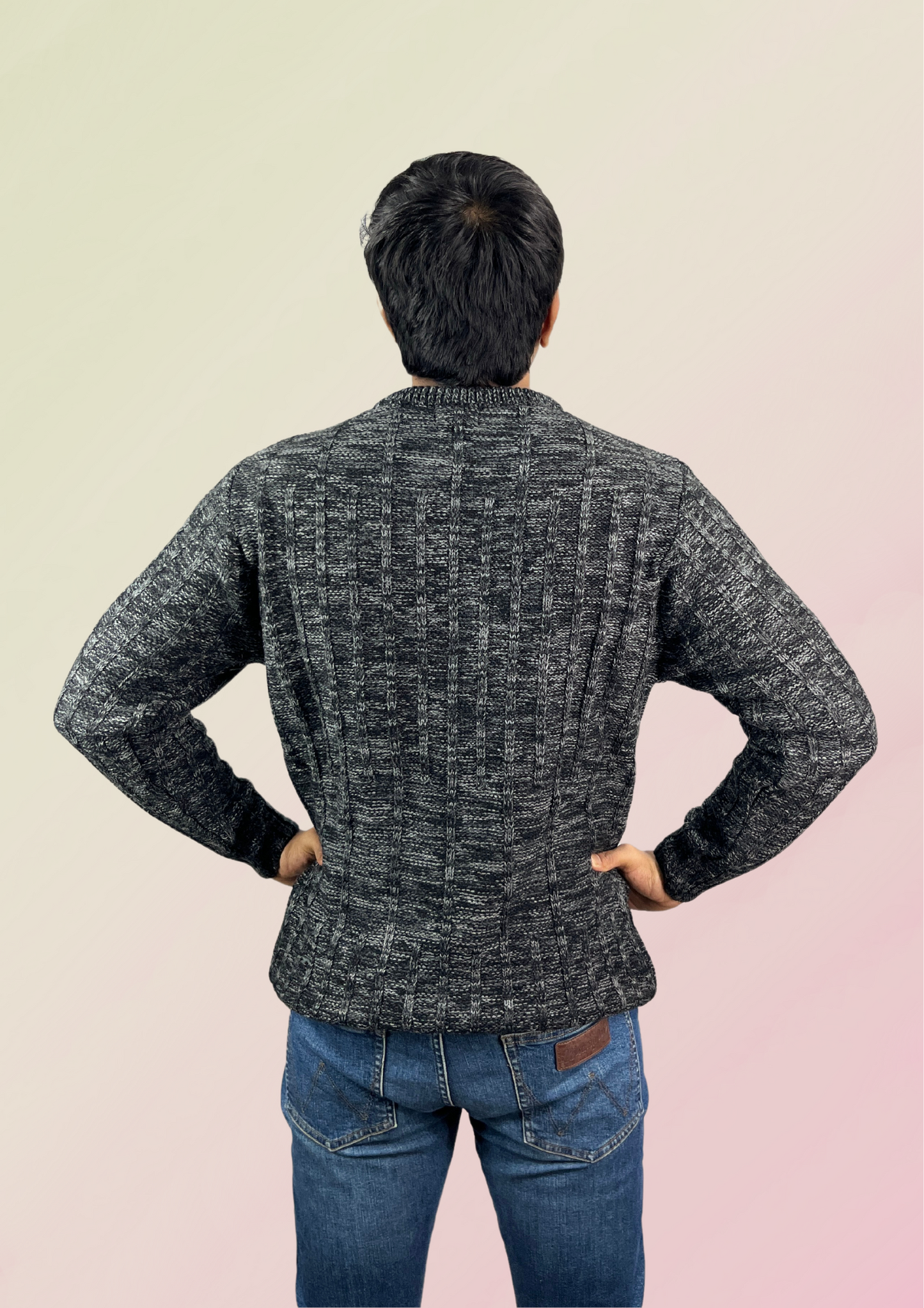 Classic Black & Grey Textured Knit Men's Sweater